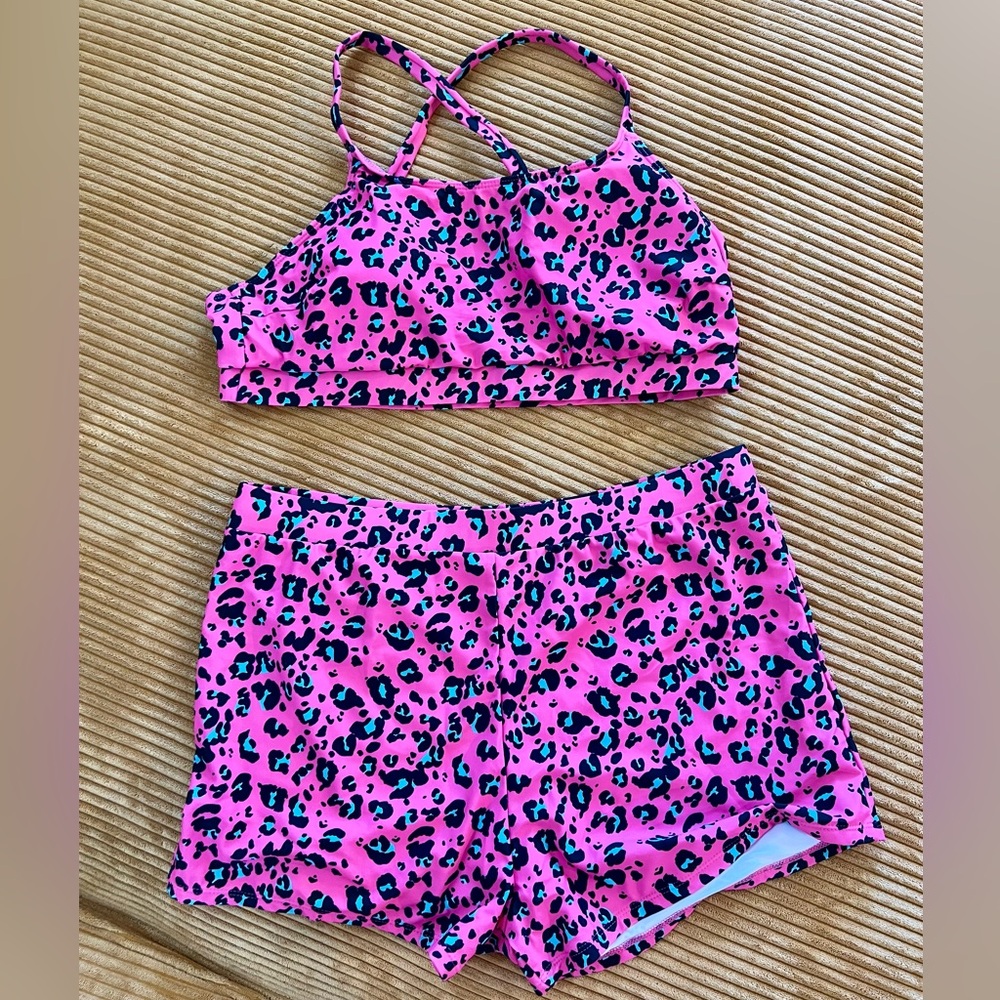 Hot Pink 2 piece Short set Swimsuit Leopard Print BRAND NEW